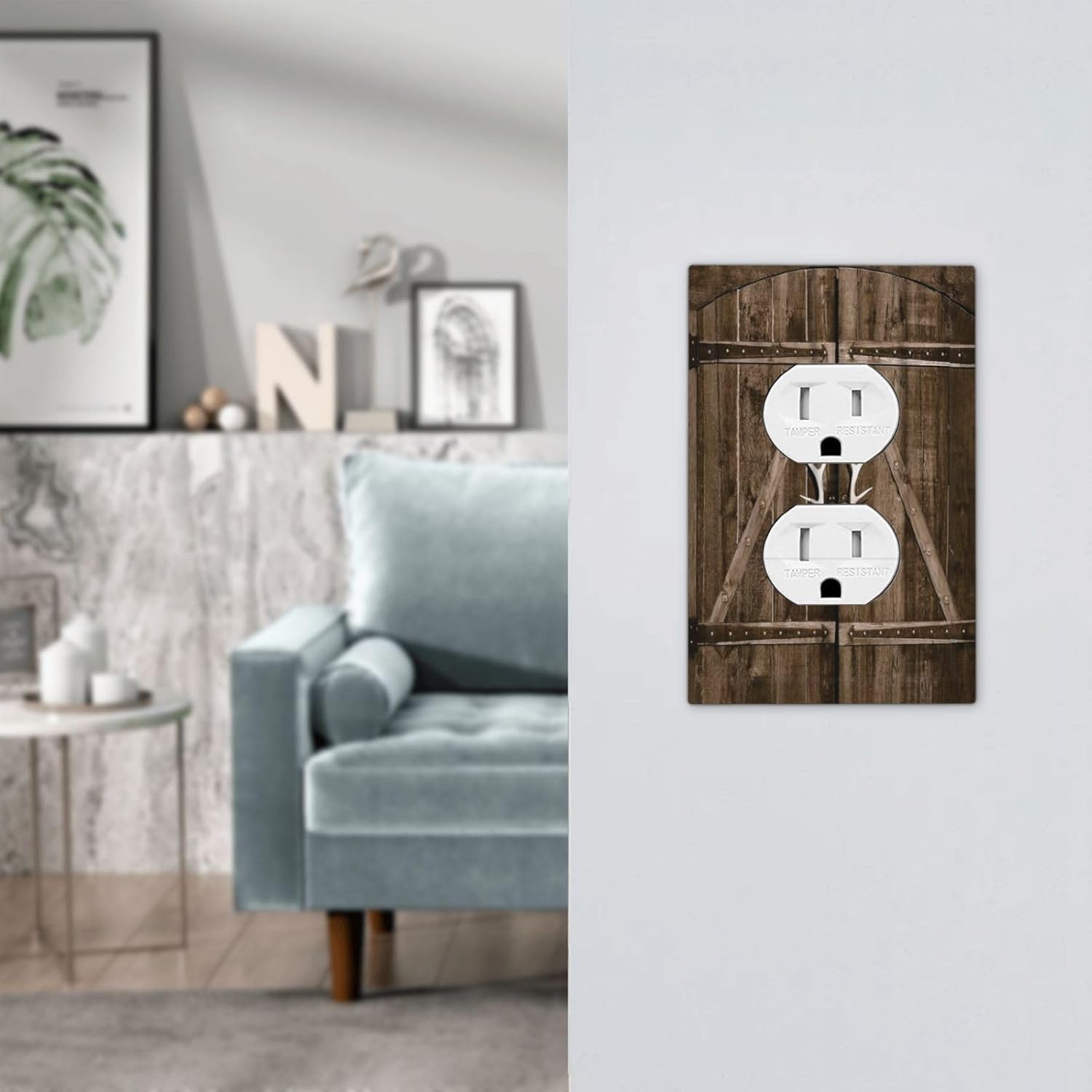 Placa de pared decorativa para puerta de granero dúplex de 1 banda, placa frontal decorativa para receptáculo eléctrico único, placa de pared para