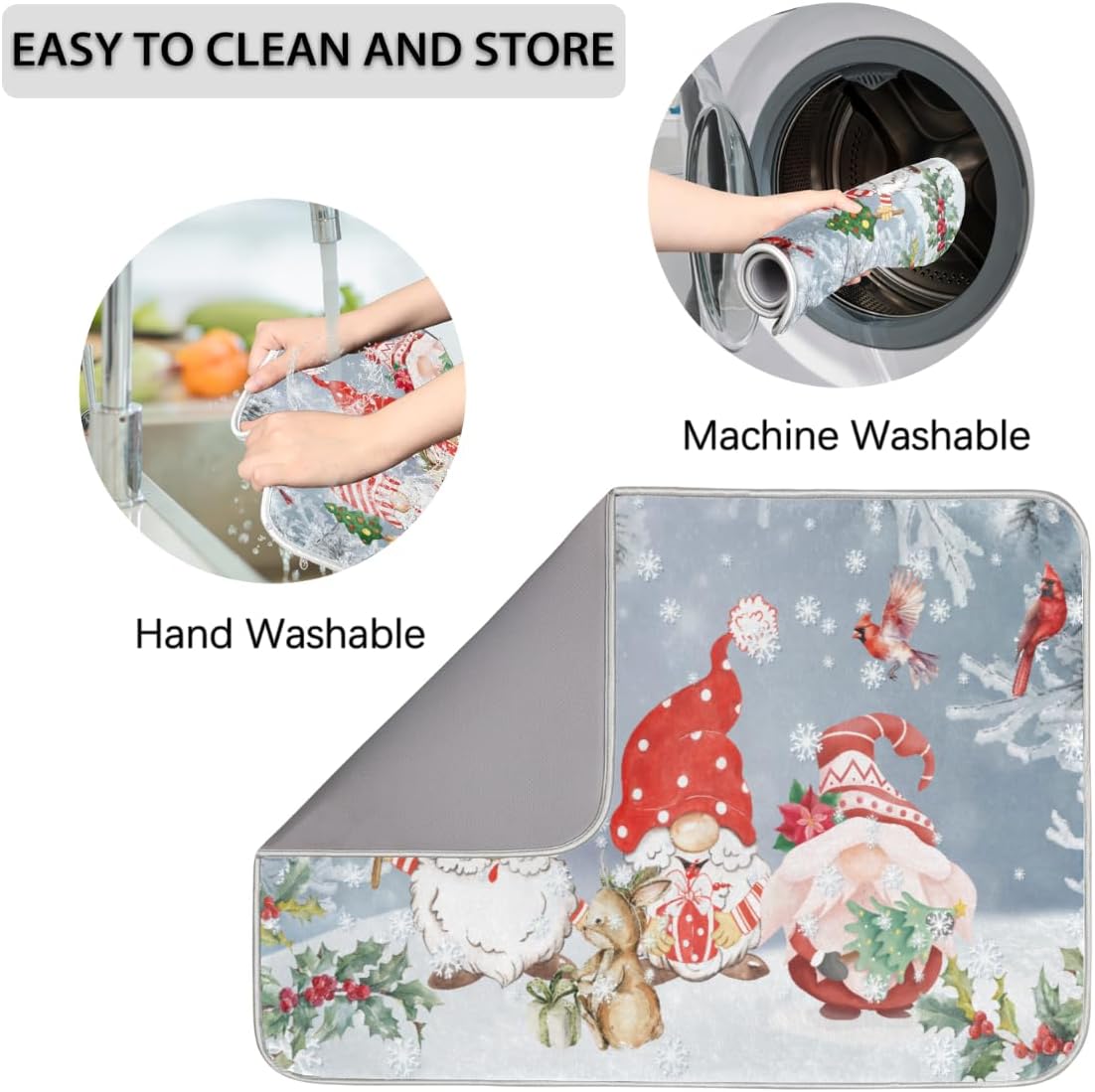 Tapete de secado de platos de Navidad, gnomos de invierno, almohadilla de secado de platos para encimera de cocina, tapete escurridor de platos