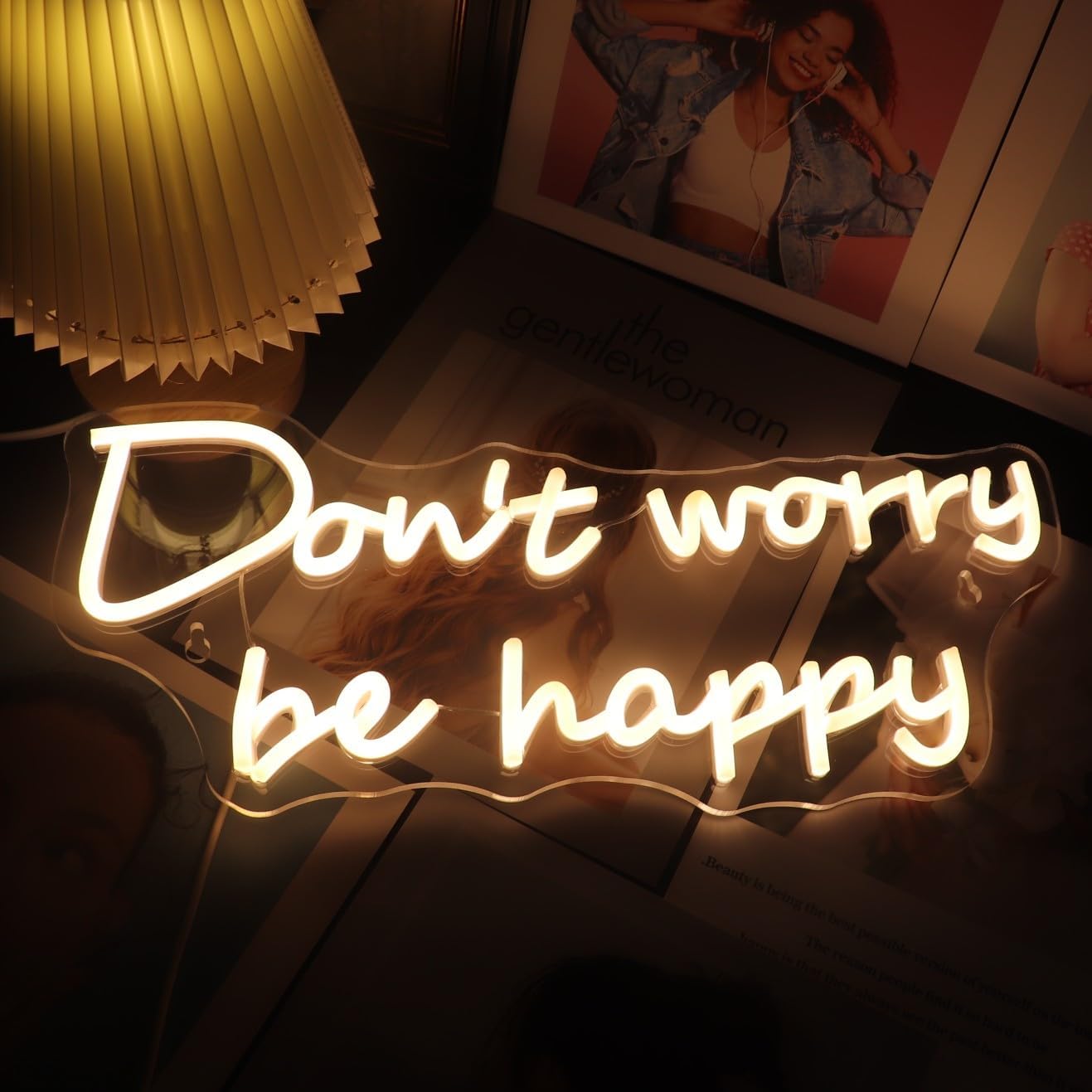 Letrero LED de neón con texto en inglés “Don’t Worry Be Happy”, luces de neón alimentadas por USB, para habitación, hogar, decoración de pared,
