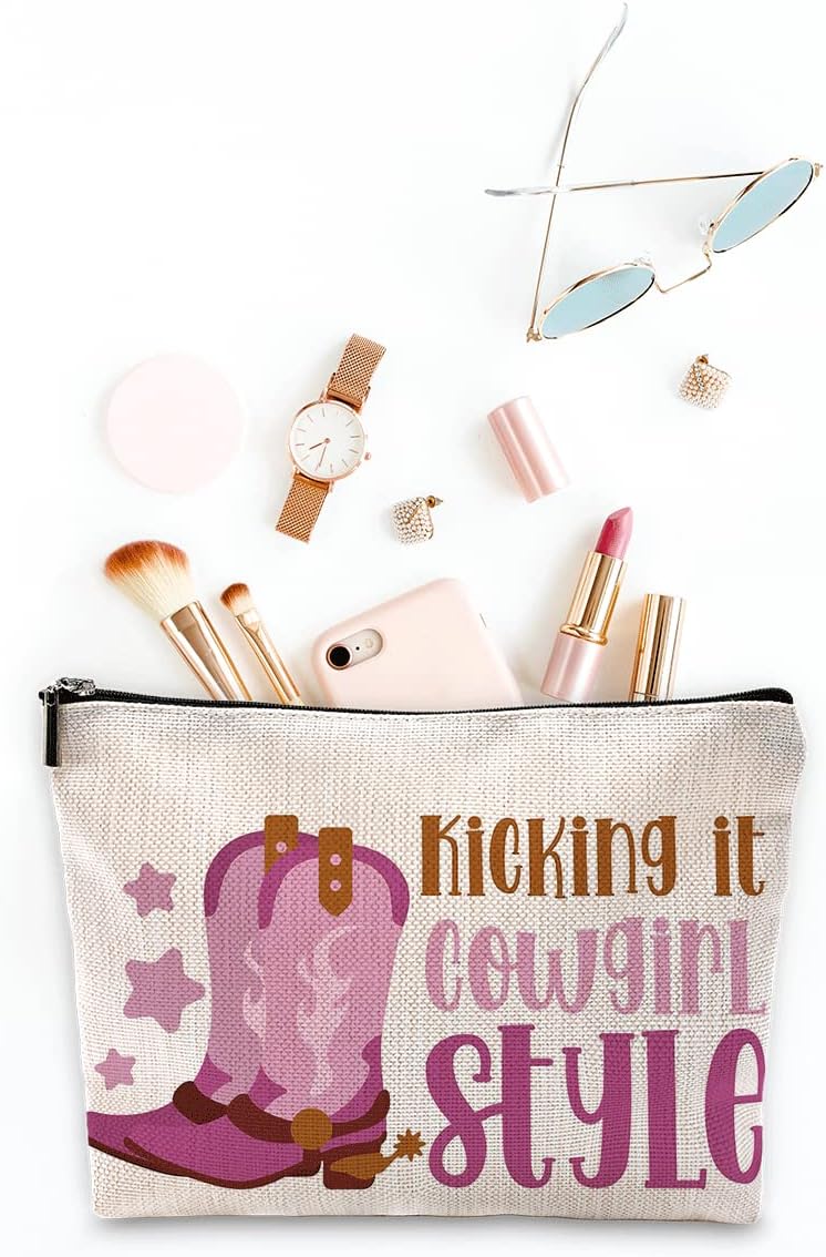 Sufamb Kicking It – Bolsa de maquillaje para botas vaqueras de color rosa intenso, bolsa de cosméticos para mujeres y niñas, regalos de cumpleaños