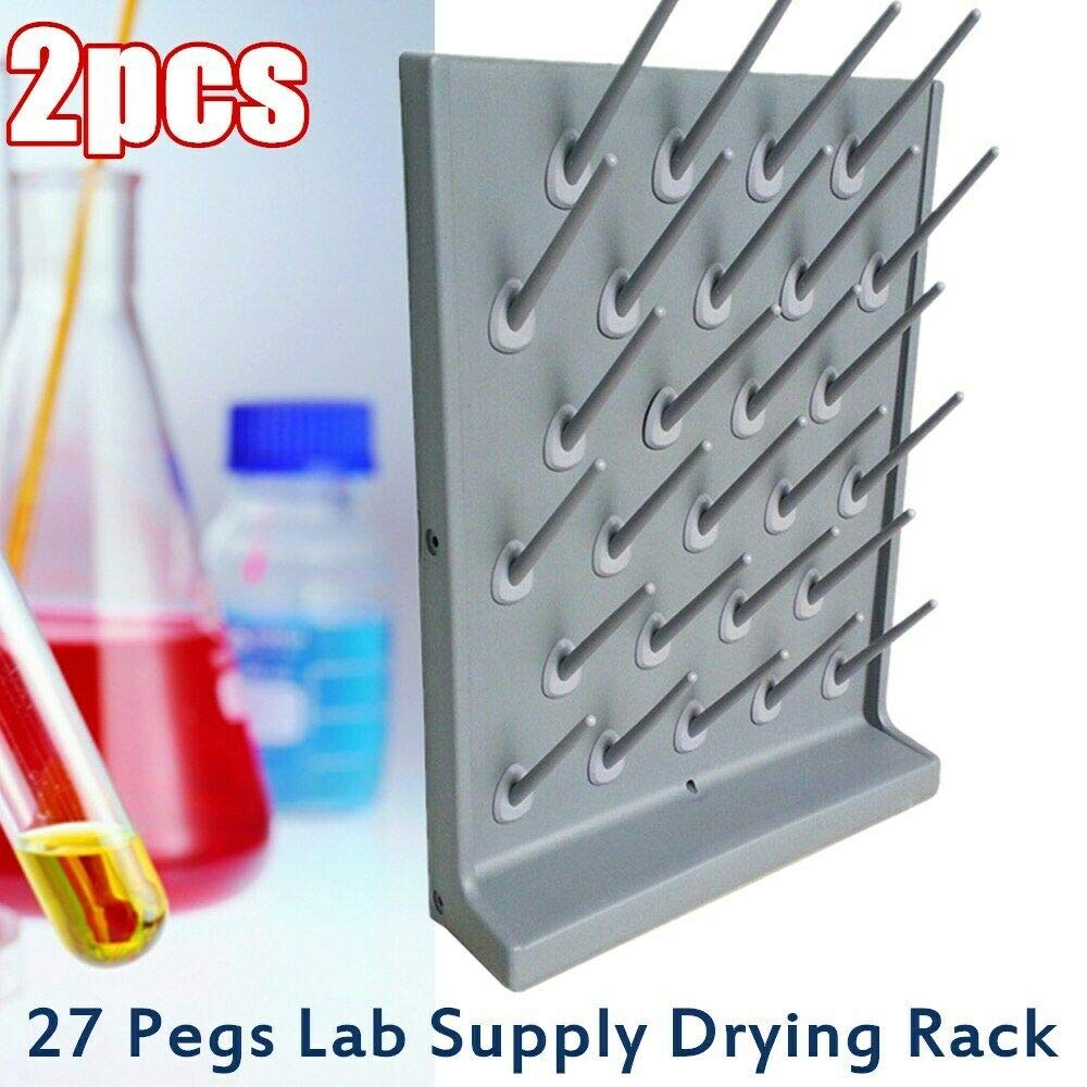 Eapmic Estante de secado de laboratorio, 2 piezas, desmontable, 27 clavijas, montaje en pared, para cristalería, bandeja de drenaje moldeada