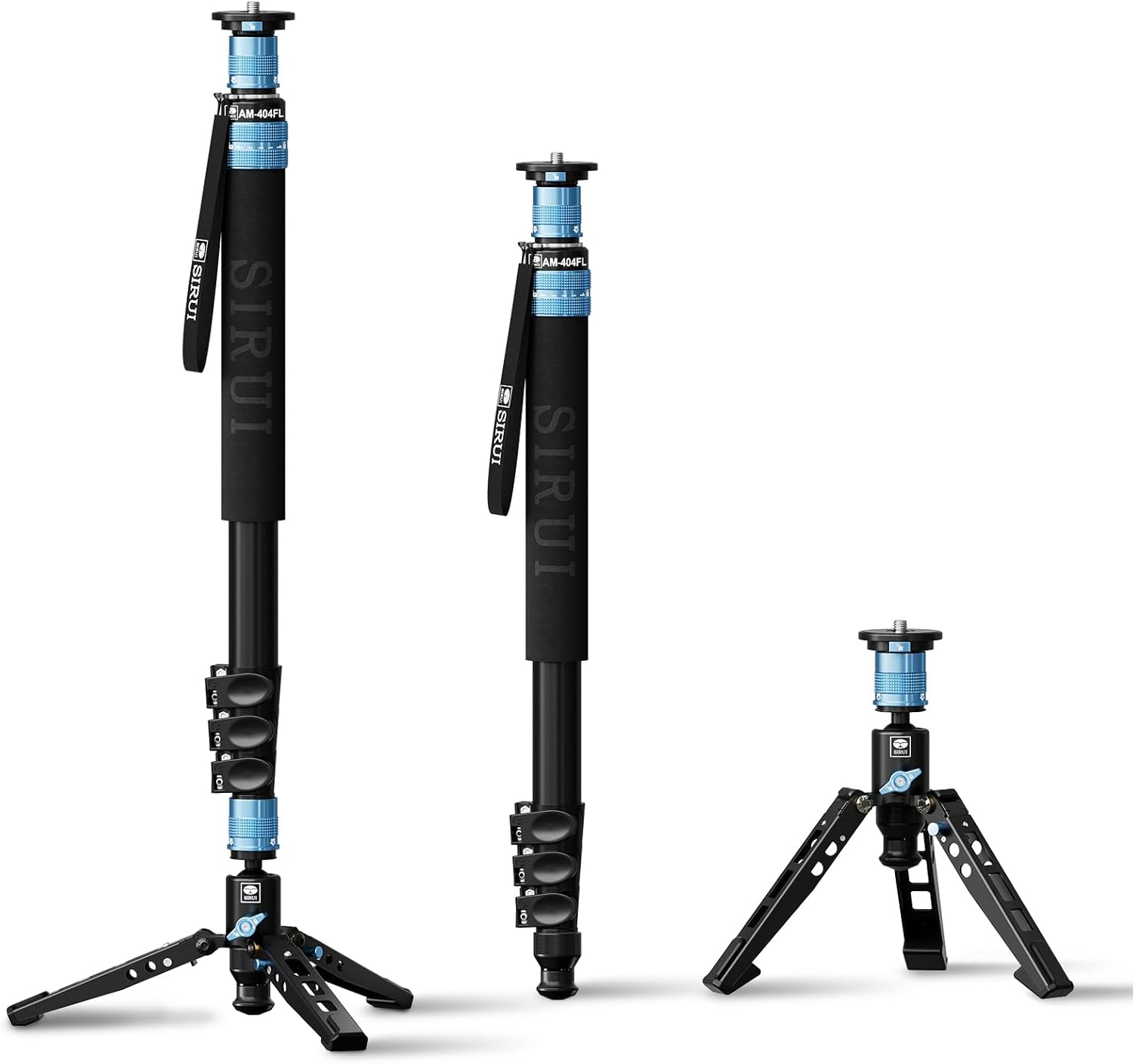 SIRUI AM-404FL Monopod para cámara con pies, monopie de video de viaje de aluminio de 74.8 pulgadas con base extraíble, delgado y ligero, carga