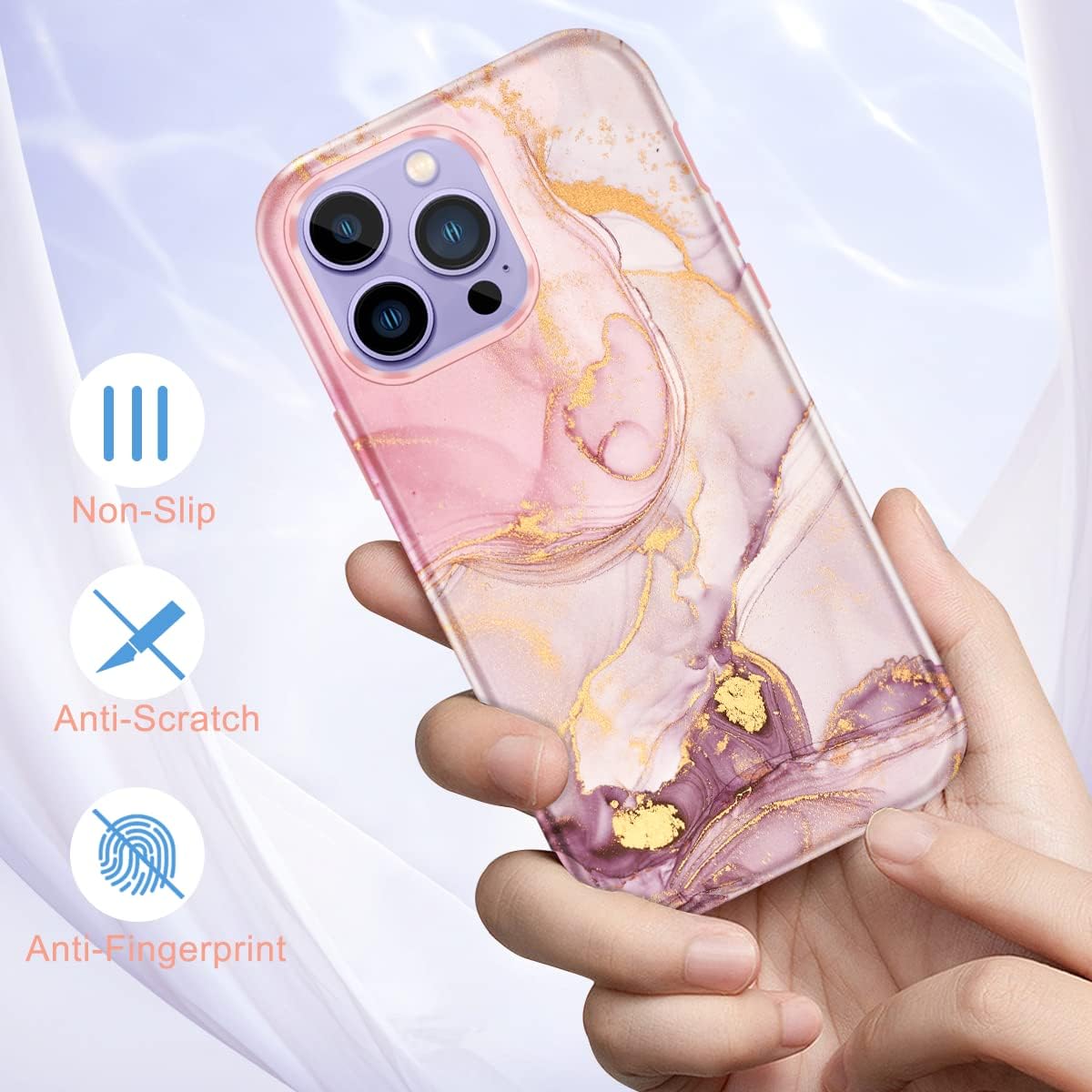 Funda para iPhone 14 Pro Max, patrones de mármol 3 en 1, policarbonato duro, TPU suave, parachoques de grado militar, cuerpo completo, a prueba de