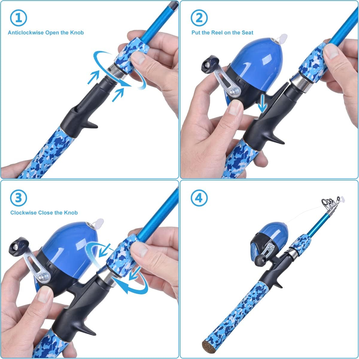 CODEK Kids Fishing Pole Set with Full Starter Kits 2 Set Portable Telescopic Fishing Rod and Spincast Reel Cambos with a Fishing Net and 2 Buckets