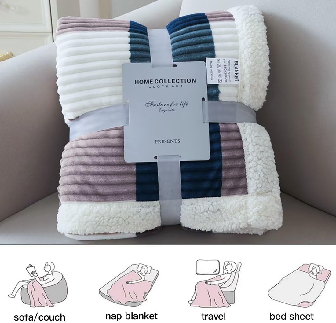 Manta de forro polar Sherpa para sofá, acogedora, suave y cálida, manta reversible para cama y sofá, manta decorativa de felpa gruesa y mullida de