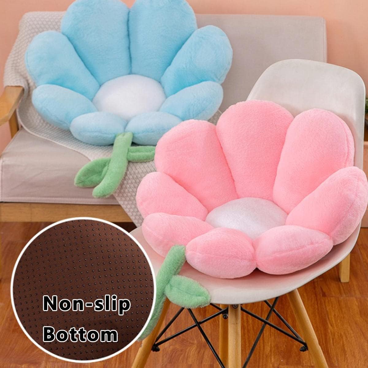 RUNLAIKEJI Almohada de suelo de flores, 25.6 pulgadas, cojín de felpa antideslizante para silla de oficina, cojín de asiento de flores, cojín