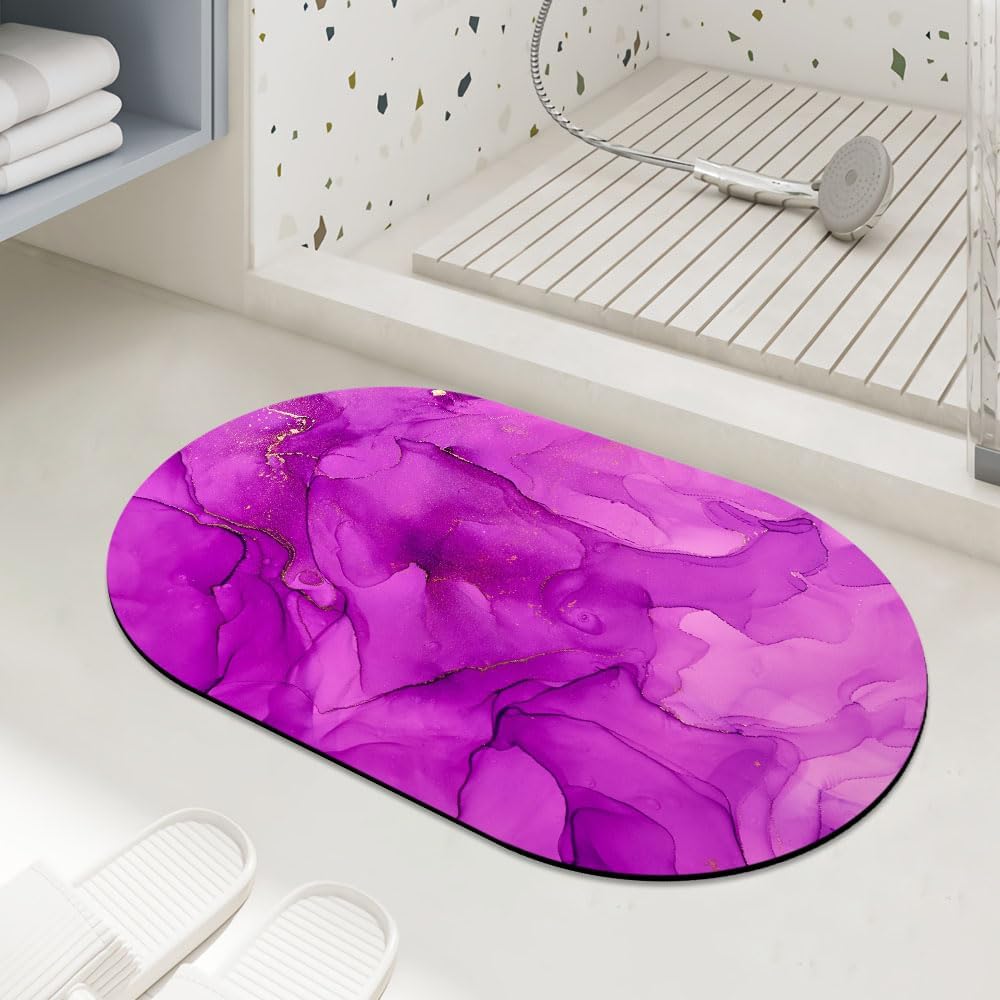 Alfombra de baño de mármol dorado morado, súper absorbente, ultrafina, de perfil bajo, antideslizante, de secado rápido, lavable para delante de la