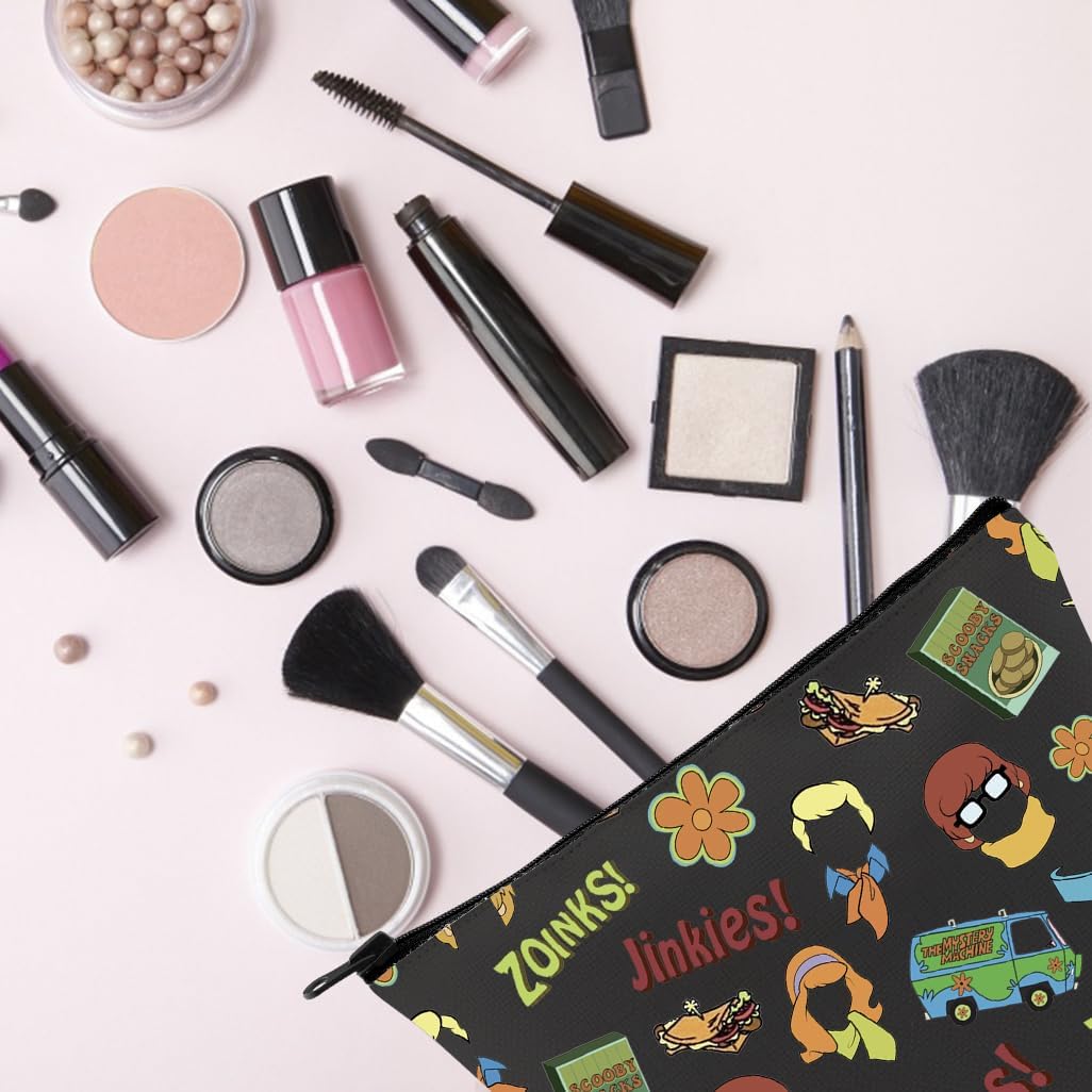 TSOTMO Bolsa de maquillaje de película de dibujos animados Regalo de máquina misteriosa Jinkies y Zoinks Bolsa de maquillaje con cremallera, Beige,