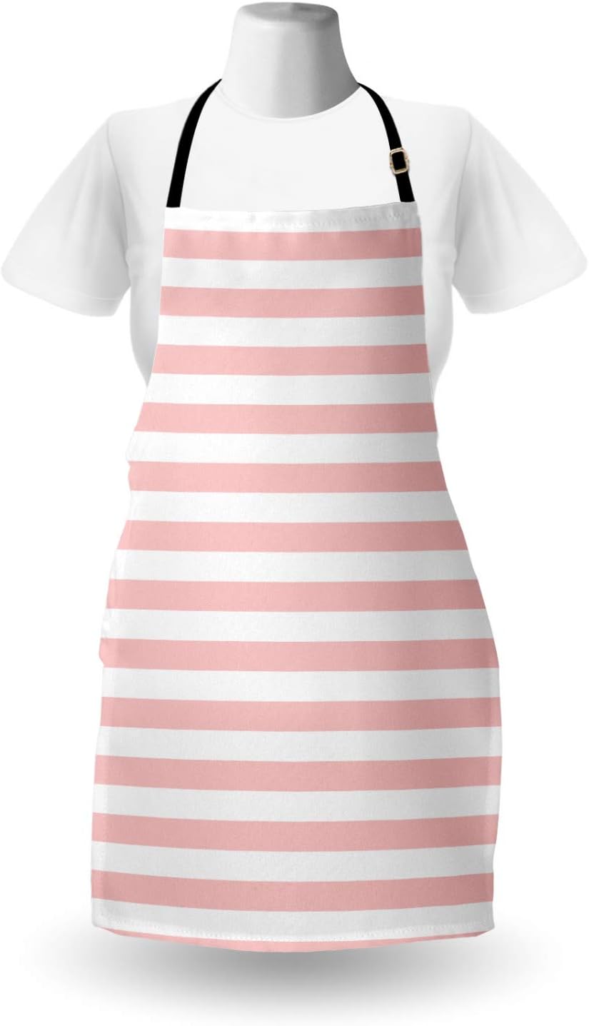 Lunarable Delantal náutico, estilo marítimo, estilo retro, rayas horizontales, ilustración geométrica vintage, babero de cocina unisex con cuello