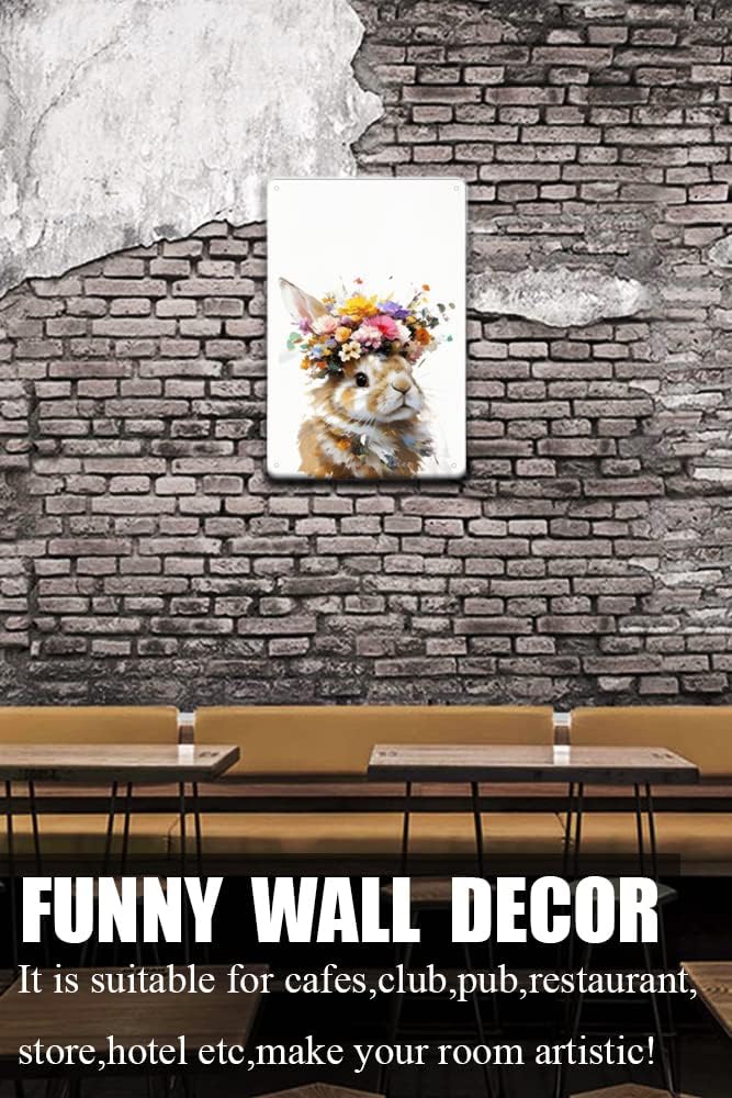 Zomyto Póster único de decoración de pared de conejo, divertido arte de pared, decoración del hogar, letreros de lata creativos, decoración de
