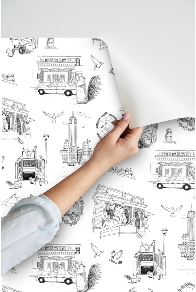 Spoonflower Papel tapiz para despegar y pegar – Papel tapiz extraíble personalizado de la ciudad de Nueva York Toile NYC Pigeons Squirrels Central
