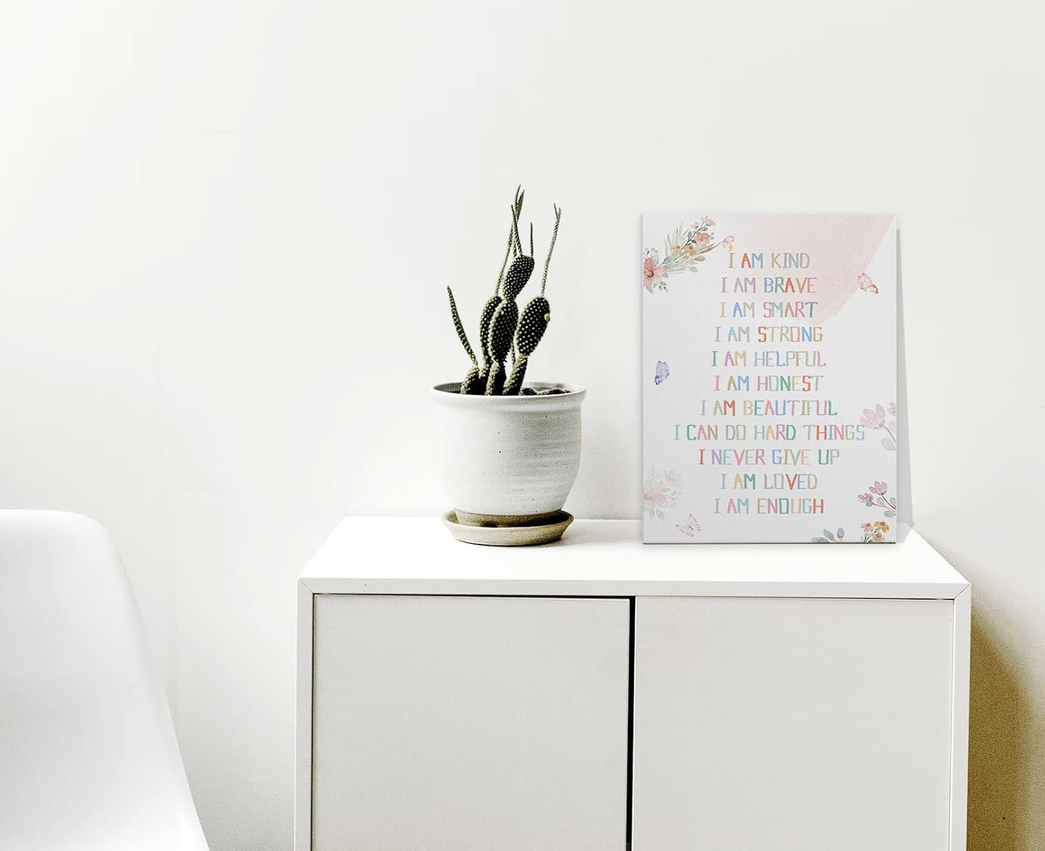 WODMIS Affirmation – Lienzo enmarcado para pared, diseño de acuarela con texto en inglés “I Am Kind Smart Brave” (rosa 1, 11 x 14)