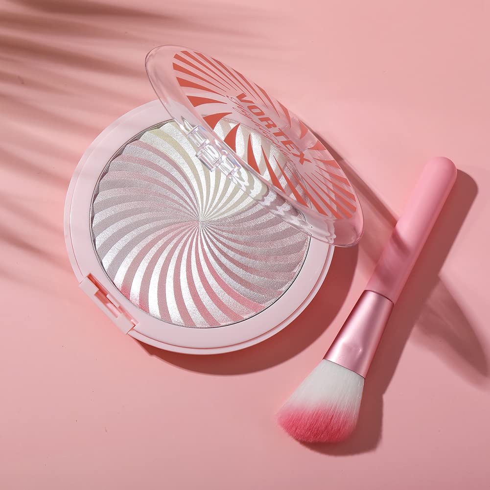 Paleta de resaltadores Vortex de gran tamaño de 4 pulgadas para cara, cuerpo, mejillas, ultra brillante, compacto, sin talco, iluminador brillante