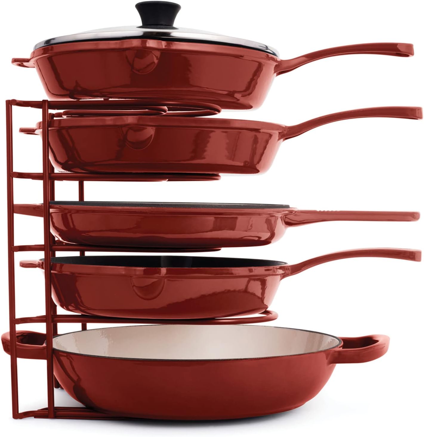 Cuisinel Organizador de sartenes para sartenes de hierro fundido, planchas y ollas, construcción de acero resistente, soporta hasta 50 libras, color