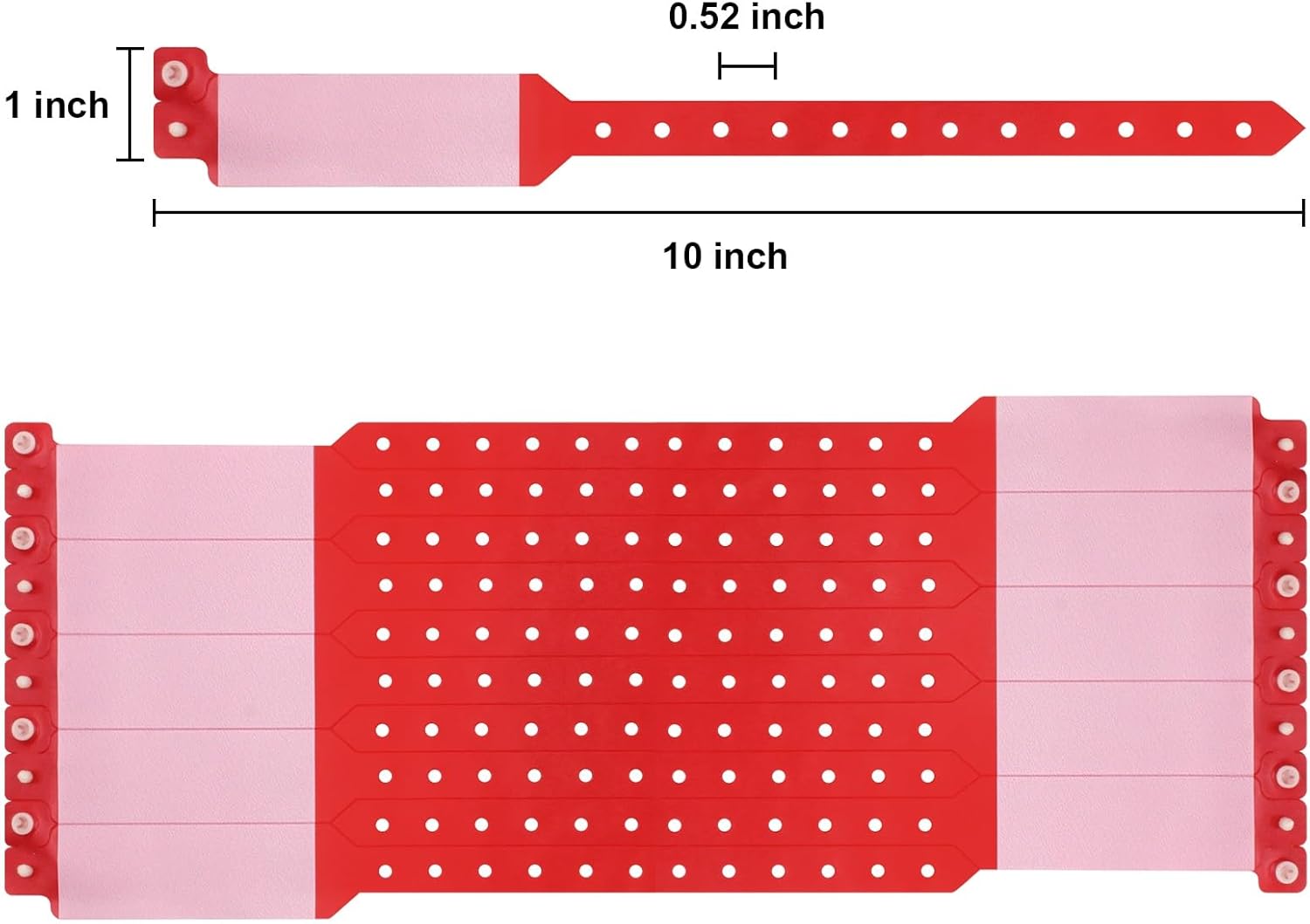 100 pulseras de vinilo para identificación de hospital, pulsera médica ajustable impermeable, pulsera desechable para hospital (color rojo)