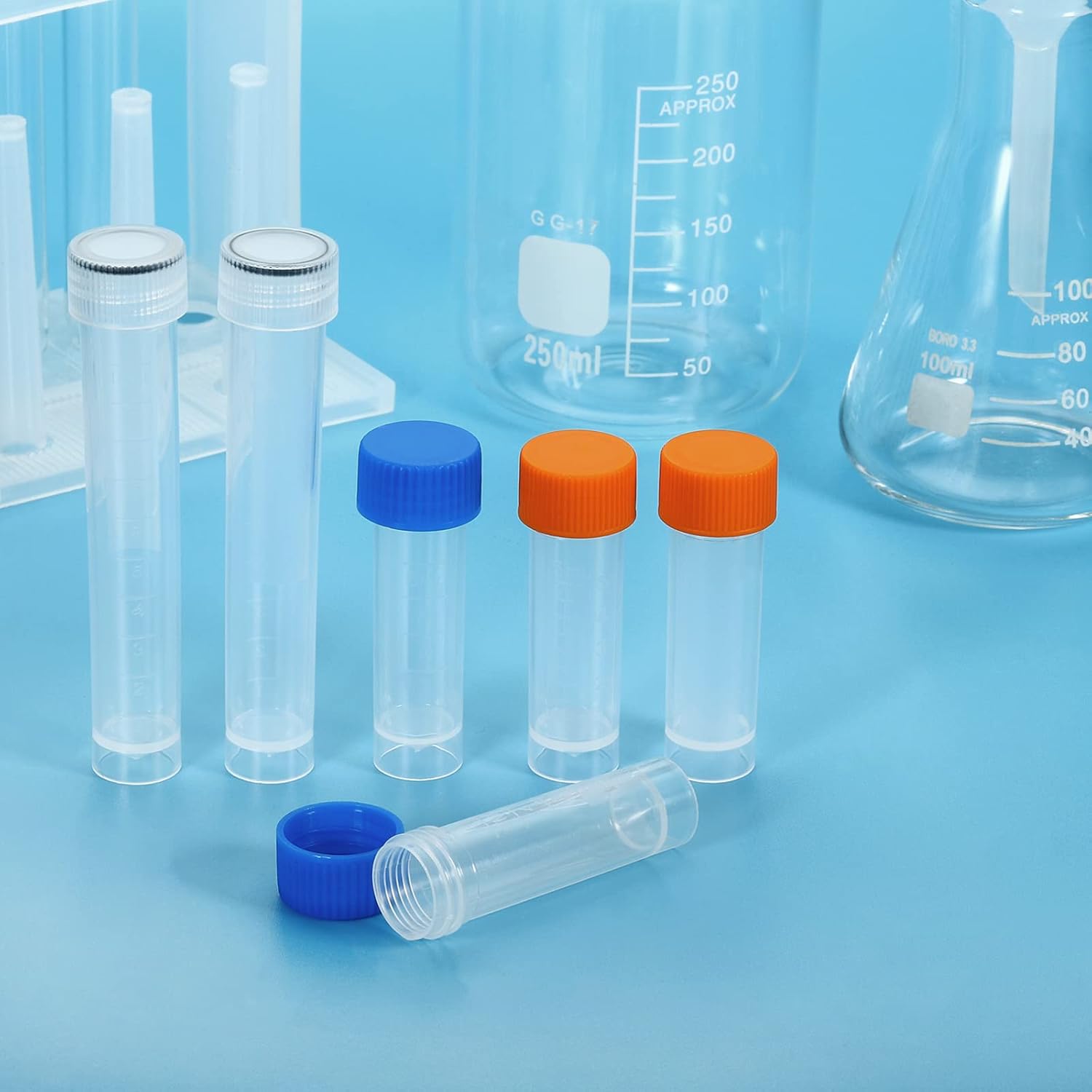 PATIKIL Tubos de ensayo de plástico de 0.3 fl oz, paquete de 20 tubos de ensayo congelados, tapón de tornillo de almacenamiento para laboratorio de