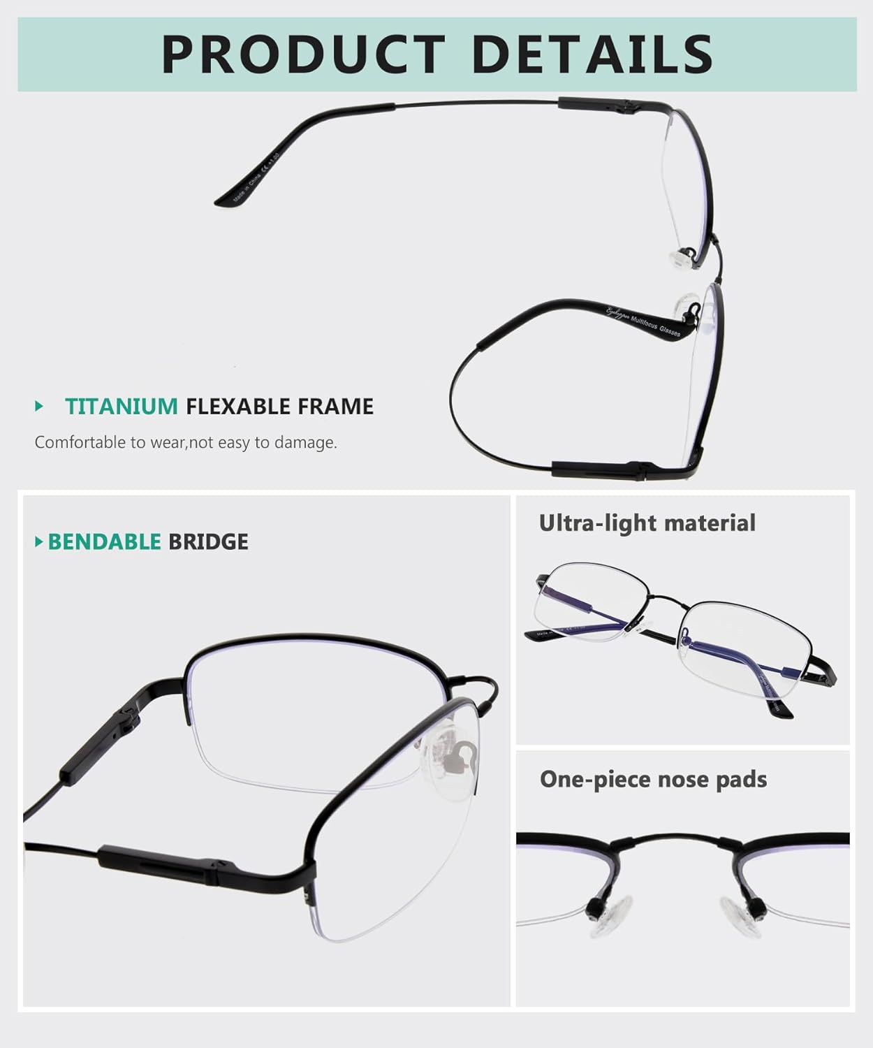 Eyekepper Lentes de lectura progresivos con protección UV de medio borde, 3 niveles, multienfoque, para hombres y mujeres, marco de memoria flexible