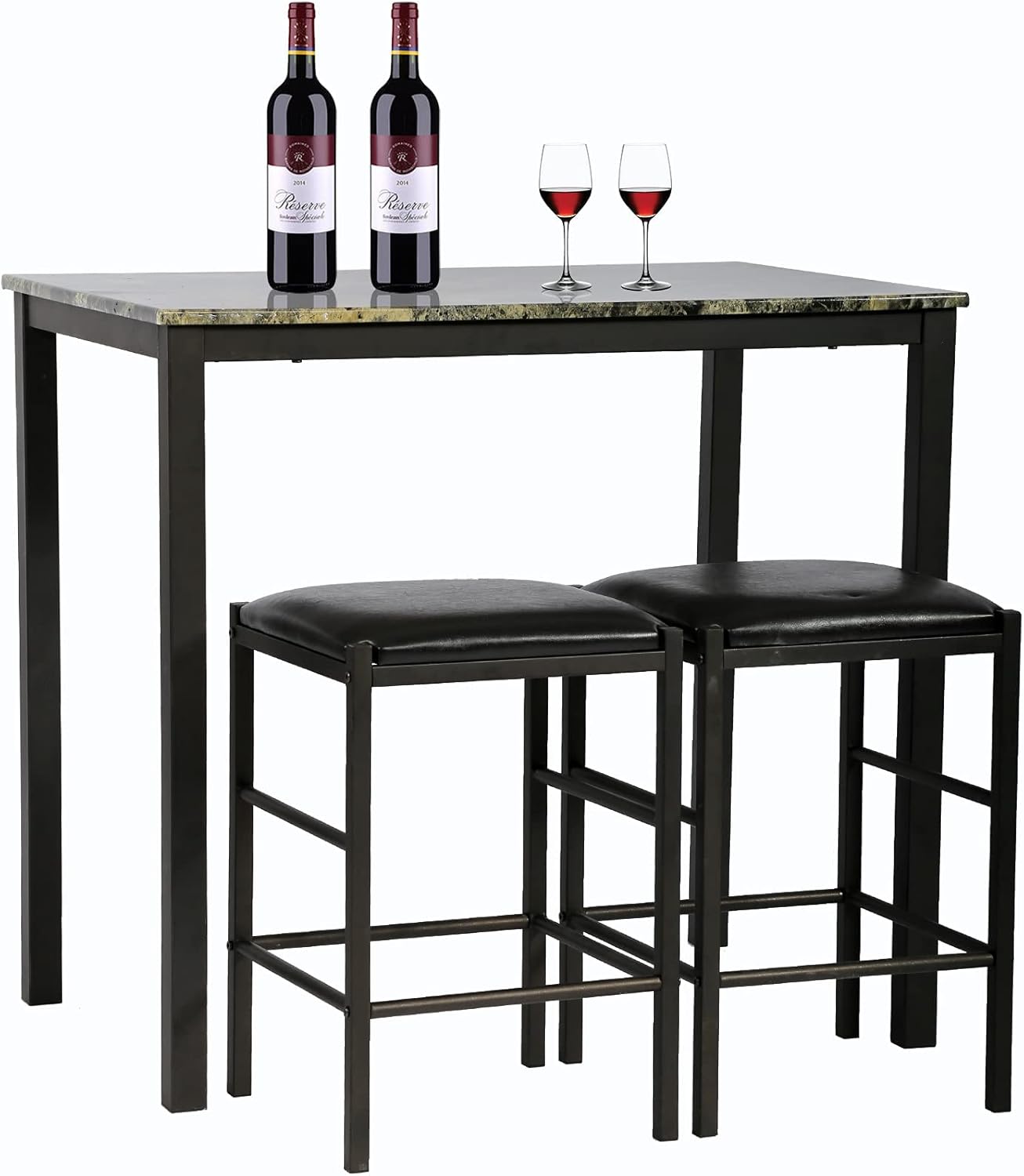 Mesa de cocina pequeña, juego de mesa de comedor de 3 piezas, juego de taberna de mármol sintético, juego de mesa de desayuno, juego de mesa de