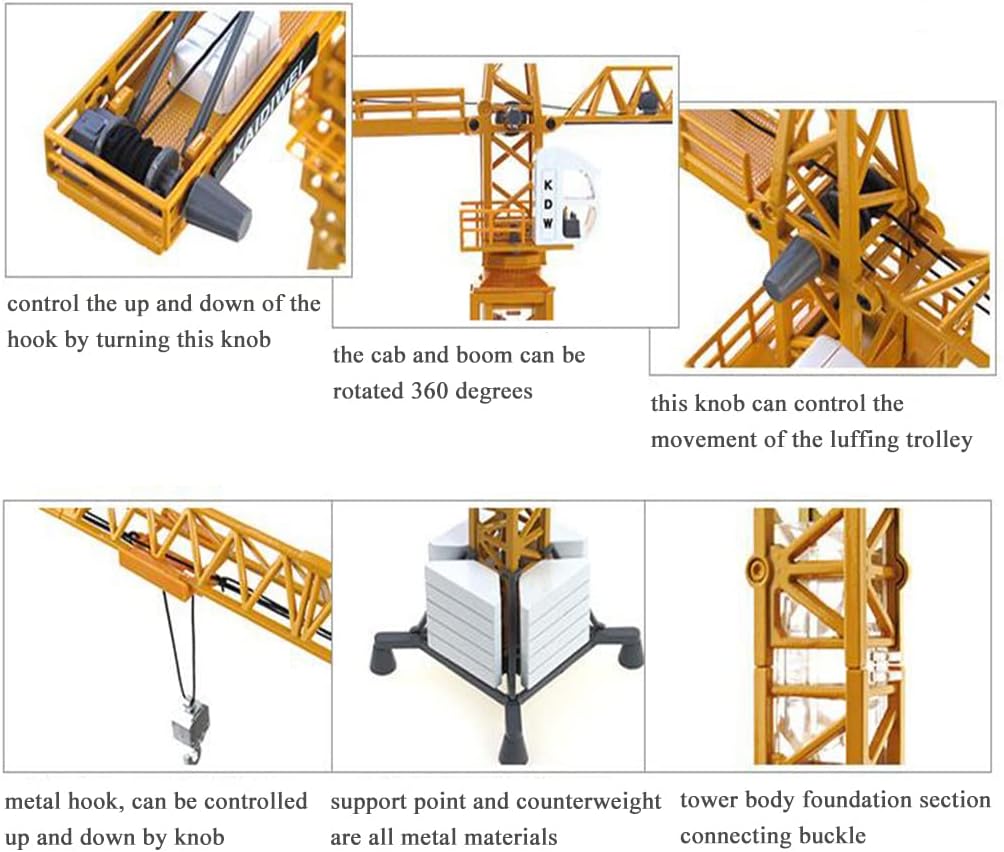 Modelo de grúa torre fundida a presión de aleación 150, modelo de vehículos de construcción de grúa de simulación, juguete giratorio de 360 grados,