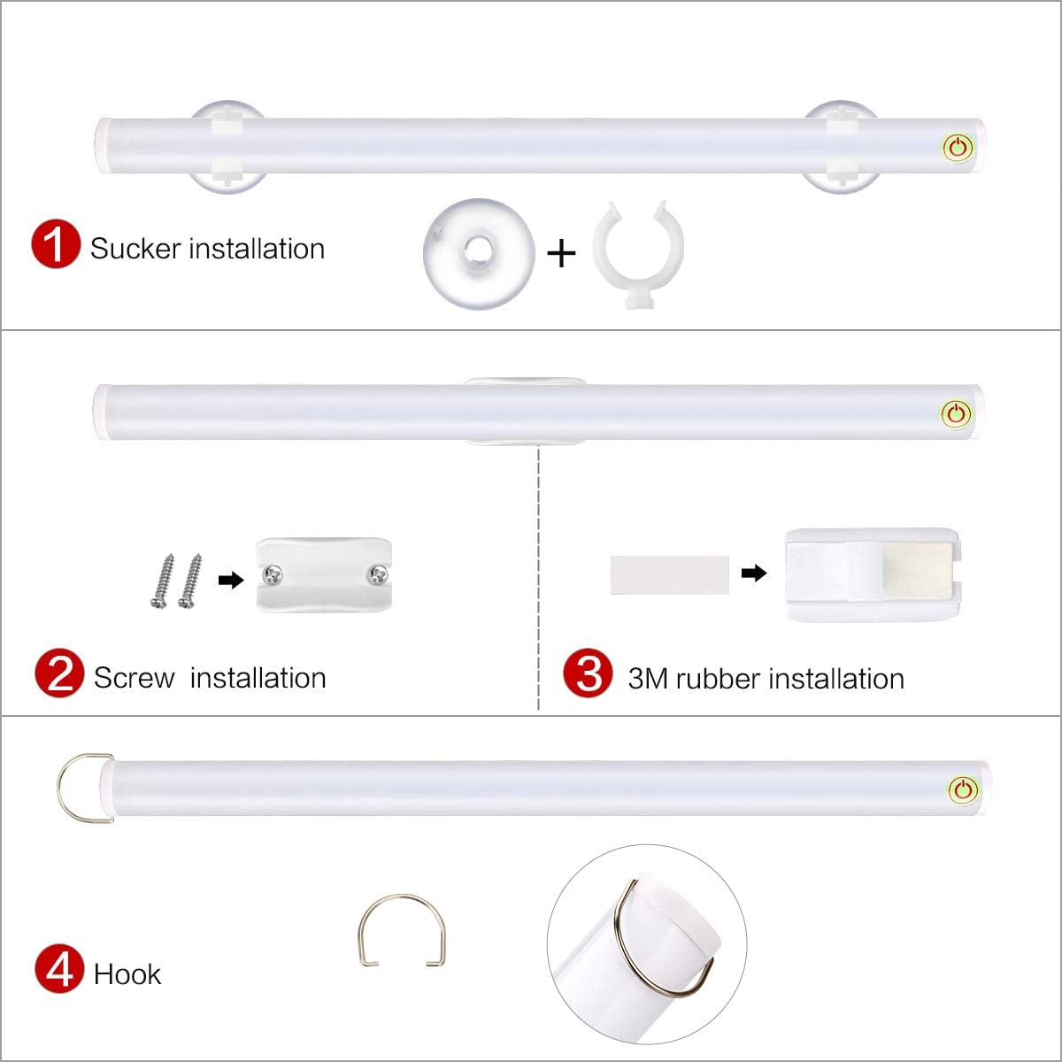BESTCAN Luces LED de espejo de maquillaje, luces de tocador recargables portátiles con 3 niveles de brillo, control táctil para maquillaje, tocador