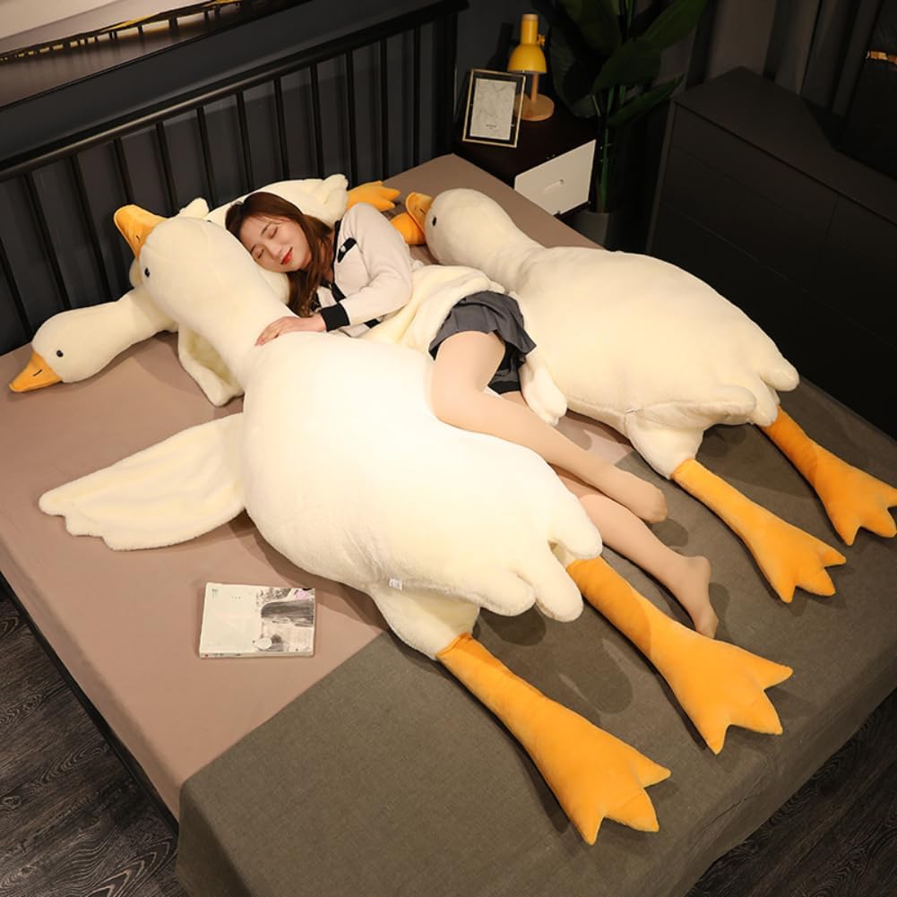 Peluche de ganso gigante, almohada de felpa de ganso suave de 74.8 pulgadas, lindo juguete de peluche de cisne de peluche de cisne para dormir,