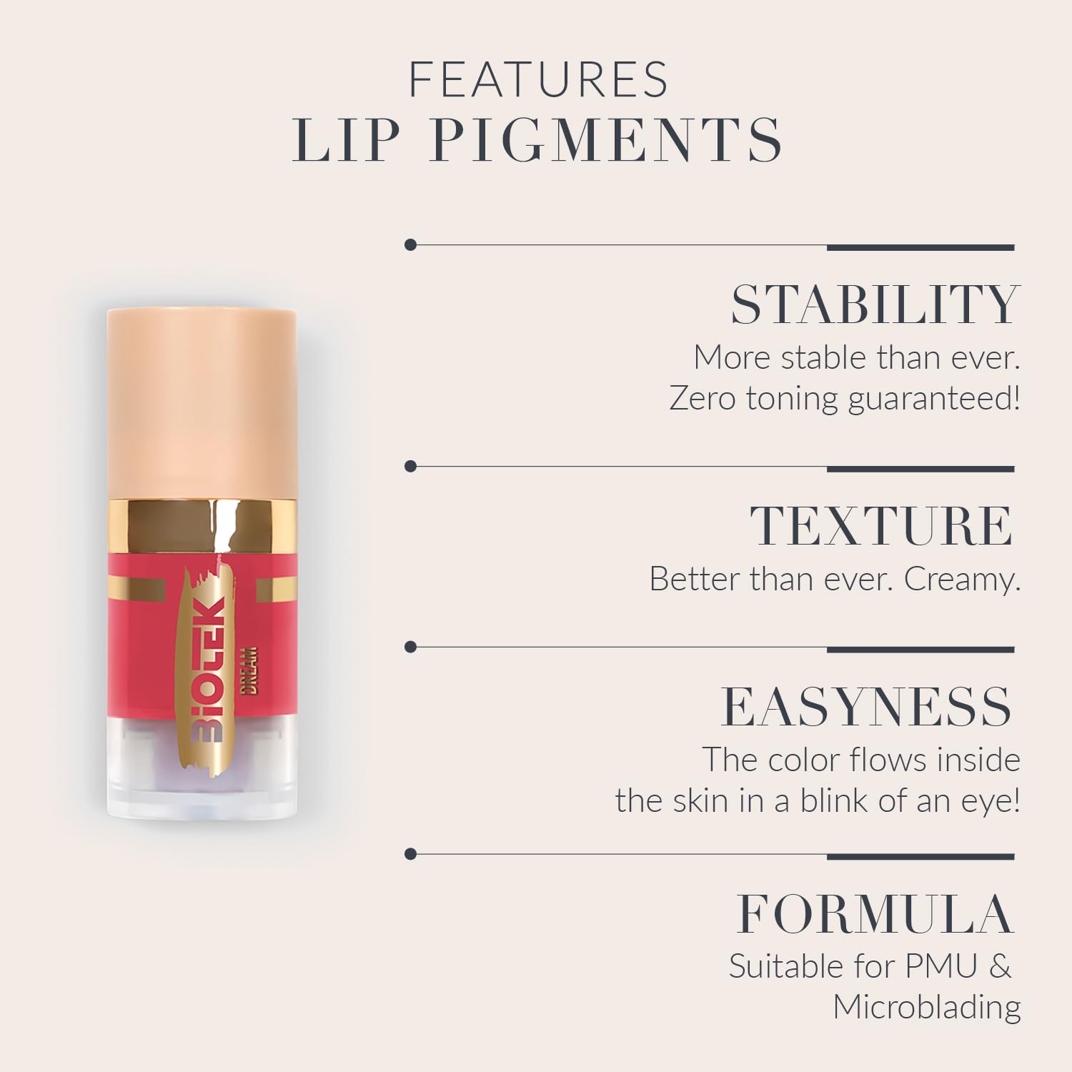 Biotek Pigmento de labios para maquillaje permanente, color cereza brillante para labios, fabricado en Italia, más que nunca, Dream 0,24 onzas