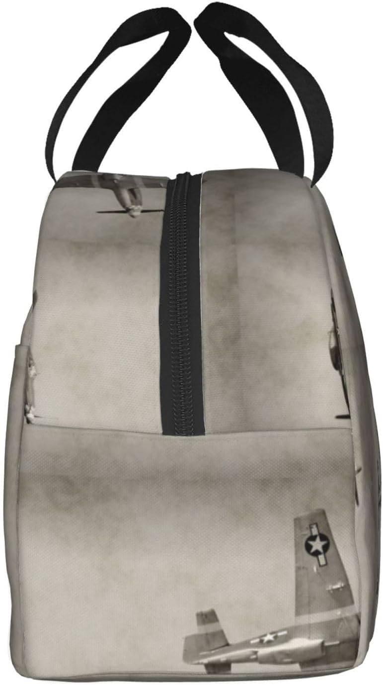 Bolsa de almuerzo con estampado de aviones de la Segunda Guerra Mundial, bolsas de almuerzo aisladas para mujeres y hombres, lonchera reutilizable