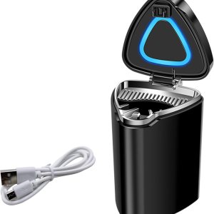 Cenicero para automóvil con tapa, a prueba de olores, cenicero sin humo, mini bote de basura para automóvil con luz LED recargable y línea USB Cenicero para automóvil con tapa, a prueba de olores, cenicero sin humo, mini bote de basura para automóvil con luz LED recargable y línea USB