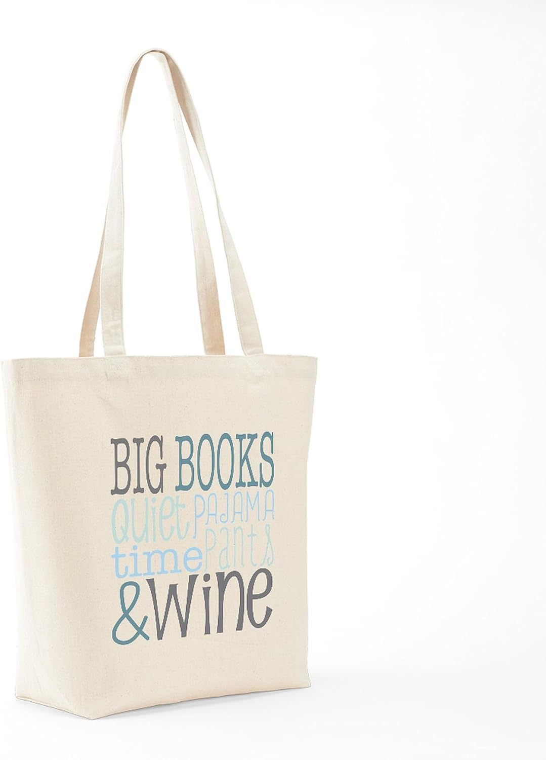 CafePress Big Books, Pajamas,Quiet, Wine Blue Tote Bag Natural Canvas Tote Bag, Cloth Shopping Bag