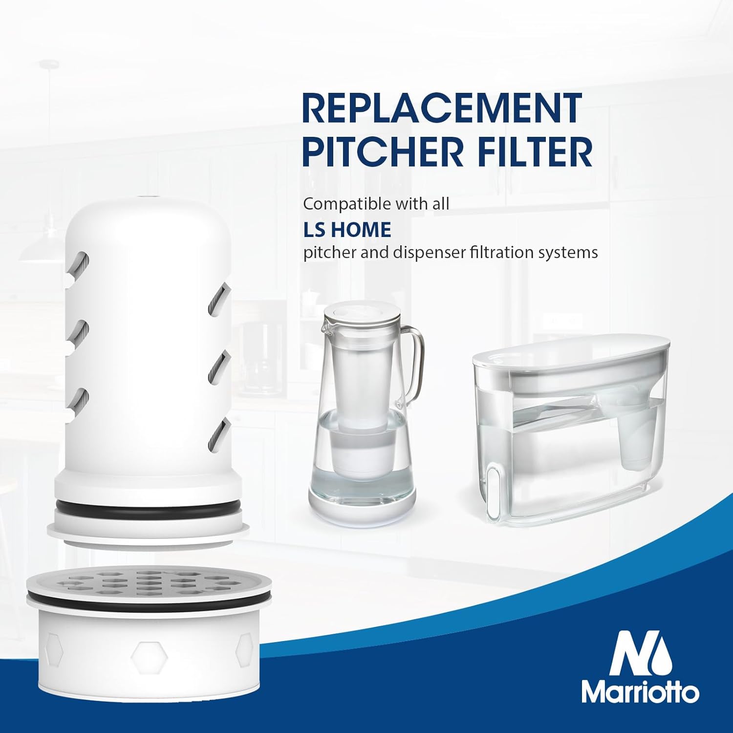 MARRIOTTO Filtro de agua de repuesto para dispensador LS Home de 18 tazasjarra de vidrio, jarra de 7 tazasjarra de plástico para 10 tazasjarra de