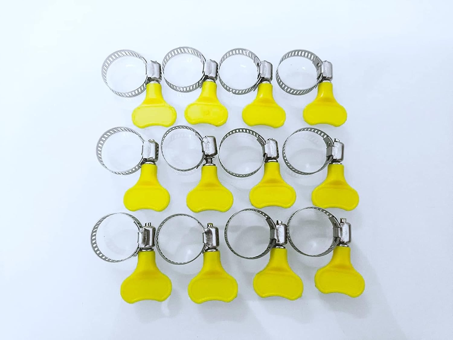 Paquete de 14 abrazaderas de manguera de acero inoxidable amarillas, abrazaderas de tornillo de pulgar ajustables, tamaño de 25″-58″ (0.394-0.630