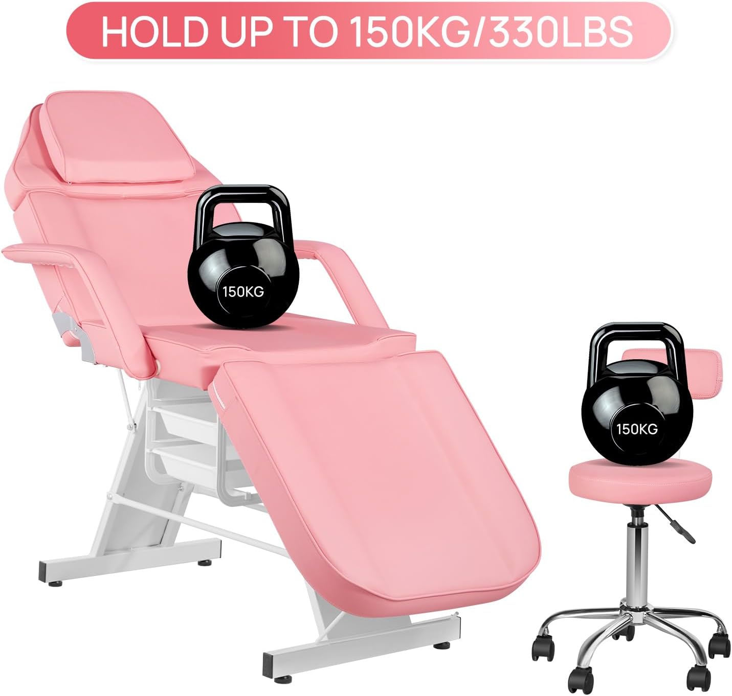 Silla facial para tatuaje, cama de masaje ajustable de 73 pulgadas para artista con taburete, cama facial para cliente, sillas de spa multiusos para