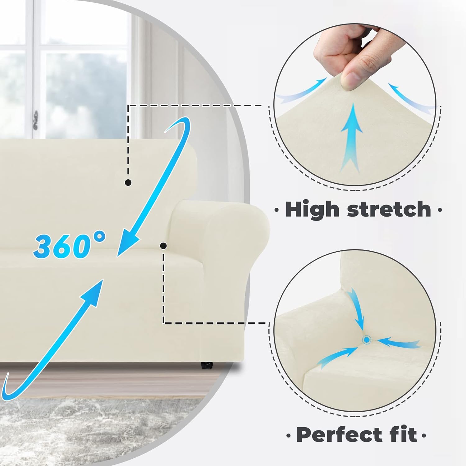 WEERRW Funda de terciopelo para sofá, funda de sofá de alta elasticidad con espuma antideslizante y parte inferior elástica, protector de muebles