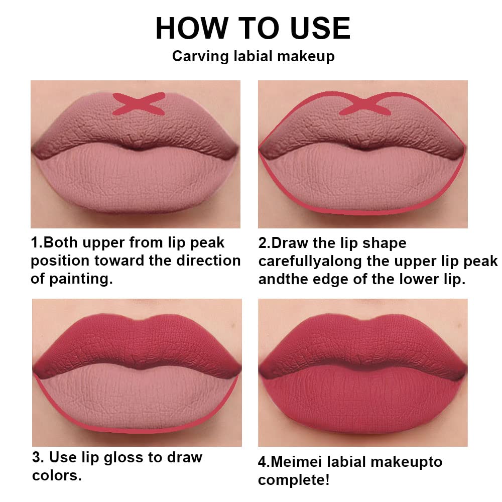 BINGBRUSH Juego de lápiz labial y delineador de labios mate líquido, 2 colores, tinte de labios rojo nude, 24 horas, impermeable, terciopelo