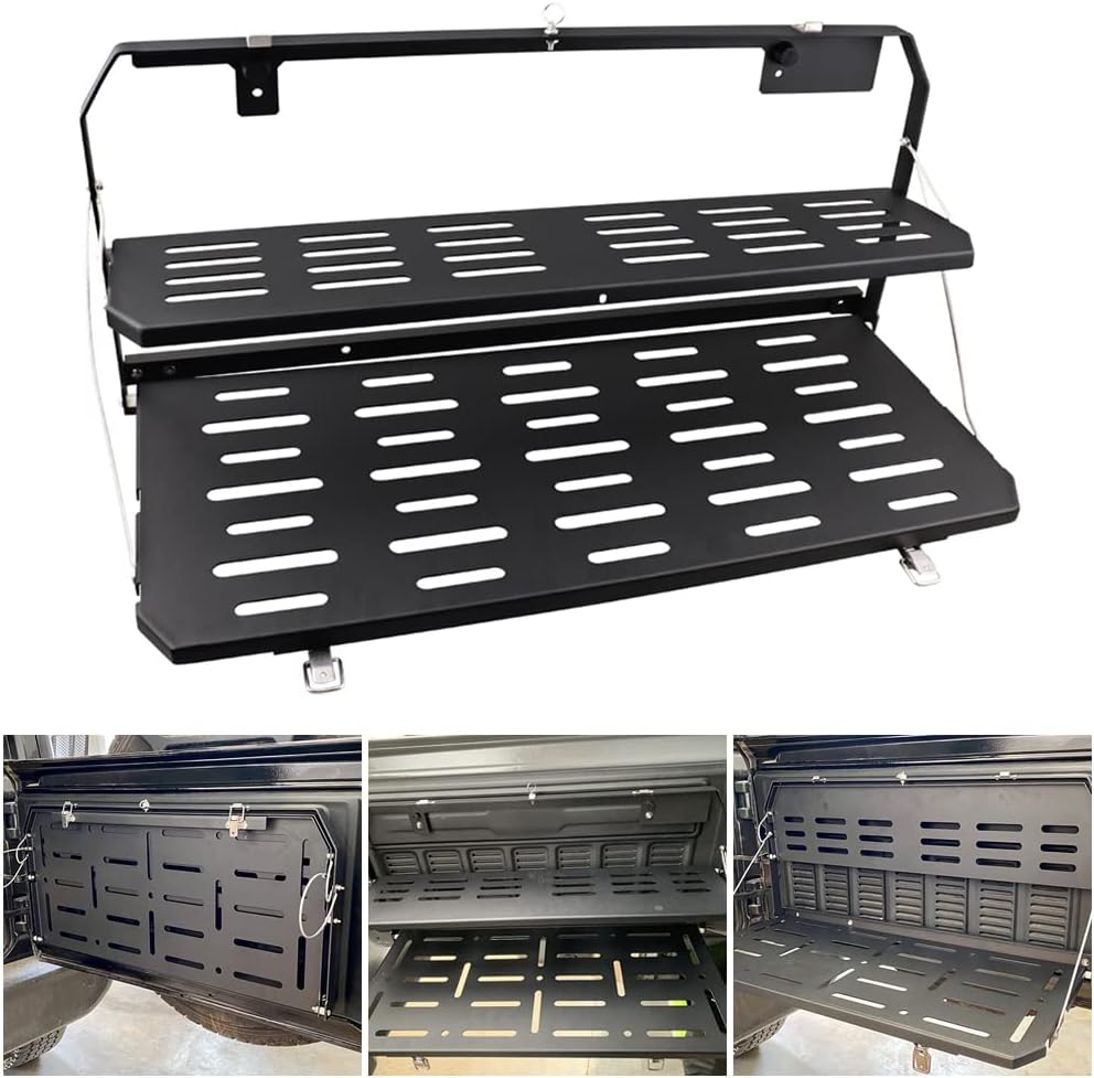 Samman JL – Soporte plegable de metal para portaequipajes para puerta trasera, soporte de equipaje para acampar al aire libre, compatible con Jeep