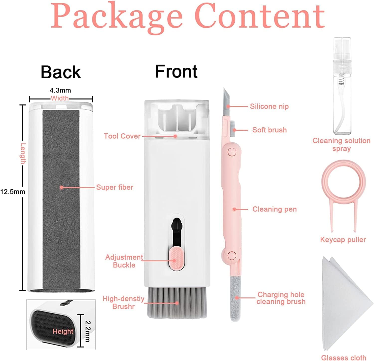 Acuvar Kit de limpieza multifunción 7 en 1 para teléfono, auriculares, portátiles, tabletas, cámaras, lentes, pantalla y teclado con pulverizador,