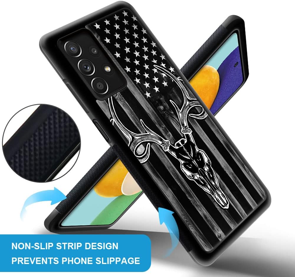 DJSOK Funda compatible con Samsung Galaxy A23, grano de madera negra, bandera estadounidense, cazador, ciervo, diseño de lujo, parte trasera + funda