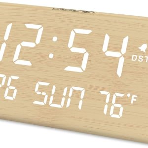 DreamSky Digital Alarm Clocks for Bedrooms – Wooden Electric Clock with USB Ports, Date, Weekday, Temperature, 0-100% Brightness Dimmer, Adjustable DreamSky Digital Alarm Clocks for Bedrooms – Wooden Electric Clock with USB Ports, Date, Weekday, Temperature, 0-100% Brightness Dimmer, Adjustable