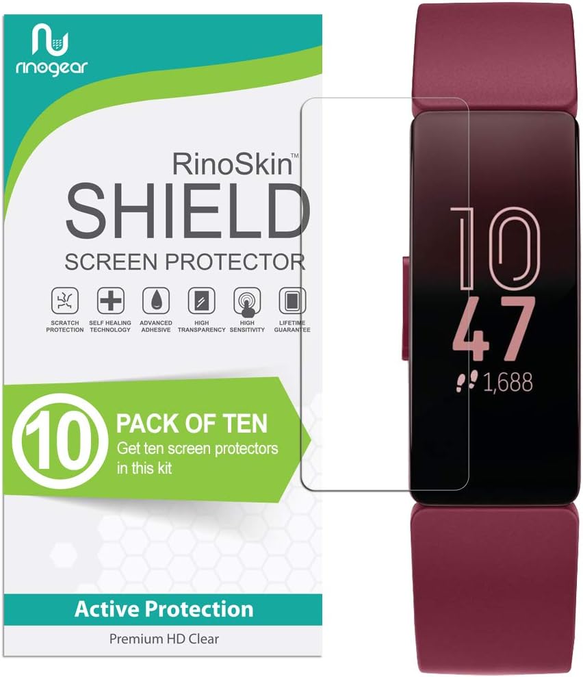 RinoGear Paquete de 10 protectores de pantalla para Fitbit Inspire 2 1 HR (0.69 pulgadas), accesorios compatibles con fundas, cobertura completa