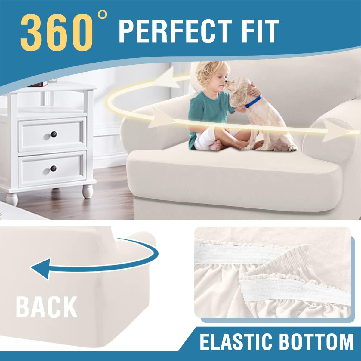 H.VERSAILTEX Funda para sofá de 2 piezas, fundas para sillón con cojines en forma de T para sillón con cojines en forma de T, antideslizante,
