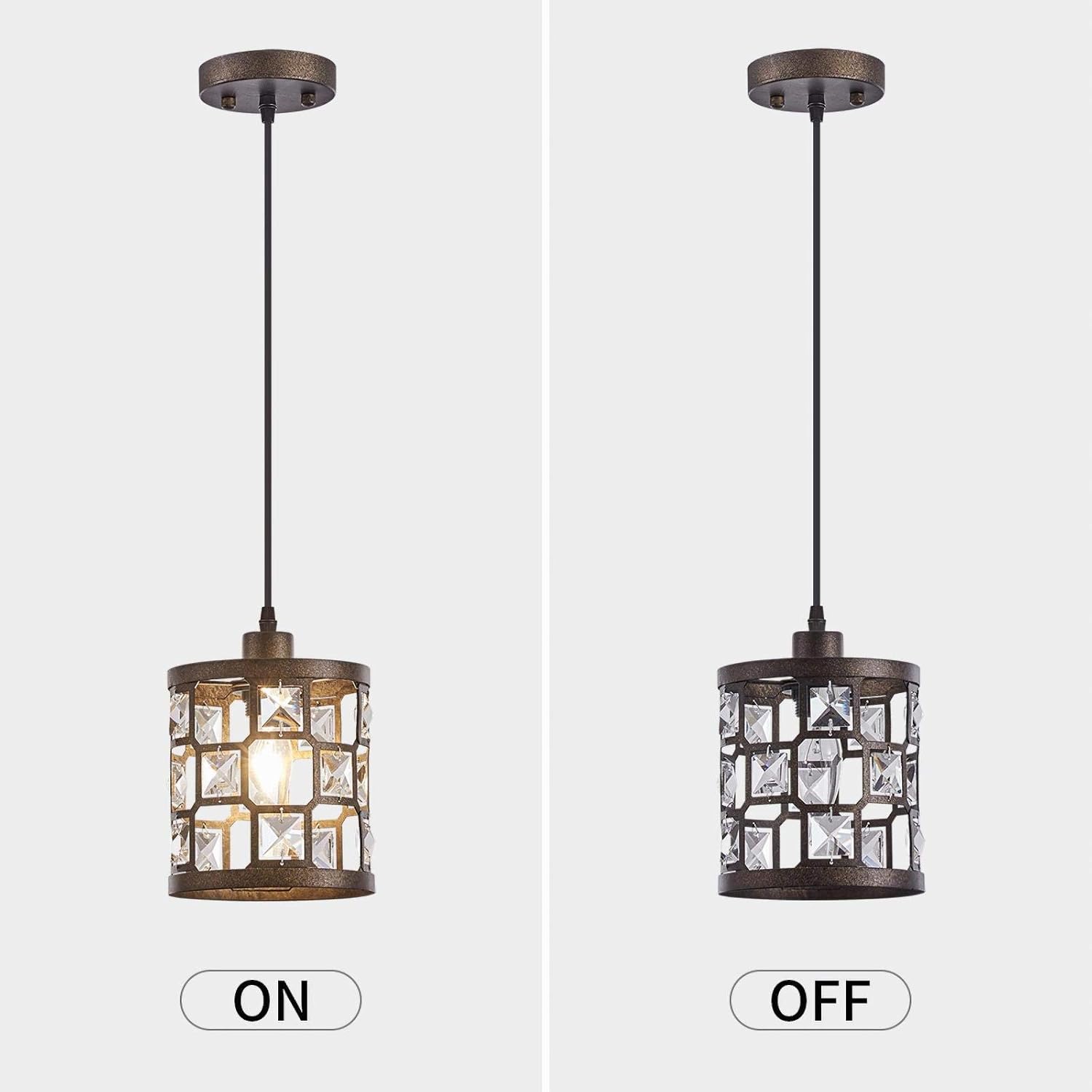 Mini lámpara colgante de bronce, 1 luz con pantalla de metal y cristal, pequeña lámpara colgante para cocina, comedor, dormitorio y entrada