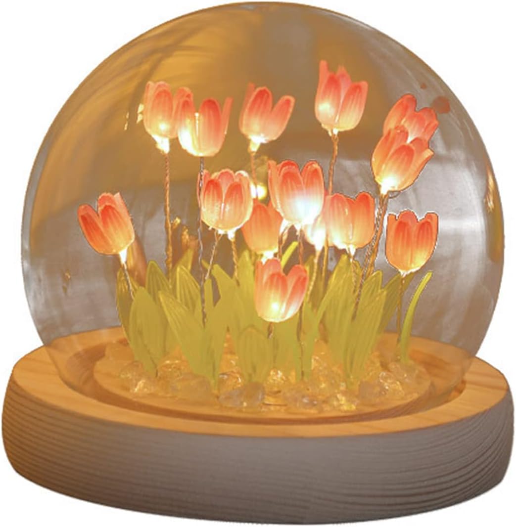 Lámpara nocturna de tulipanes, lámpara de tulipán de bricolaje hecha a mano, decoración de muebles de simulación, flores, dormitorio, escritorio,