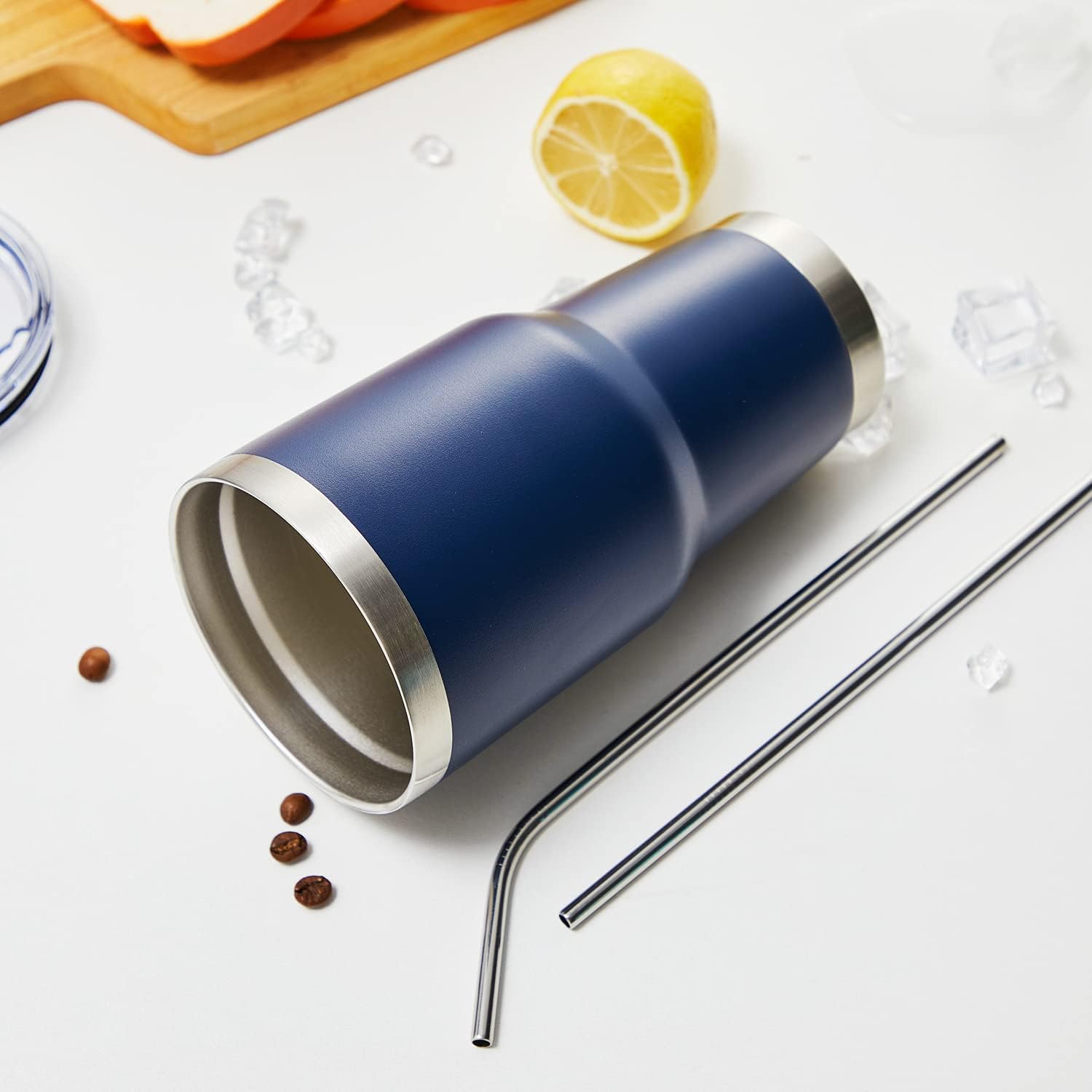 MEWAY Vaso aislado de 30 onzas con tapas y popotes, vaso de café de acero inoxidable con doble vacío, cepillo, taza de café duradera con
