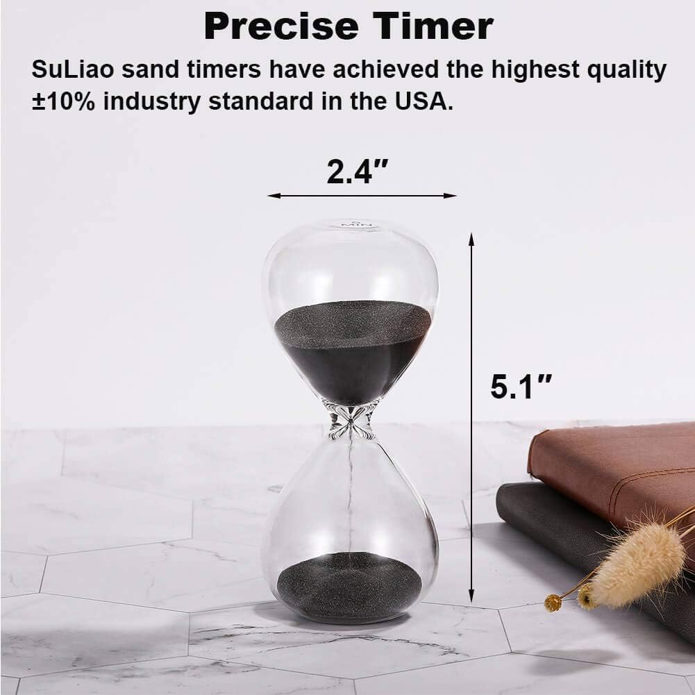 SuLiao Reloj de arena con temporizador de arena de 1 minuto, reloj de arena negra de 5.1 pulgadas, reloj de arena de un minuto, reloj de arena de