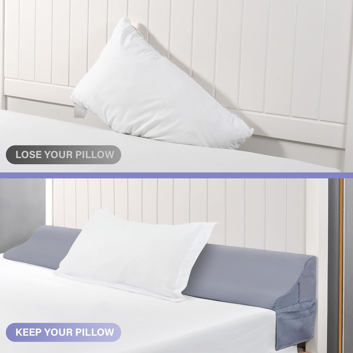 Vekkia Almohada de cuña de cama tamaño Queen con bolsillos grandes para cabecero, relleno de espacio de colchón, almohada triangular para cerrar el