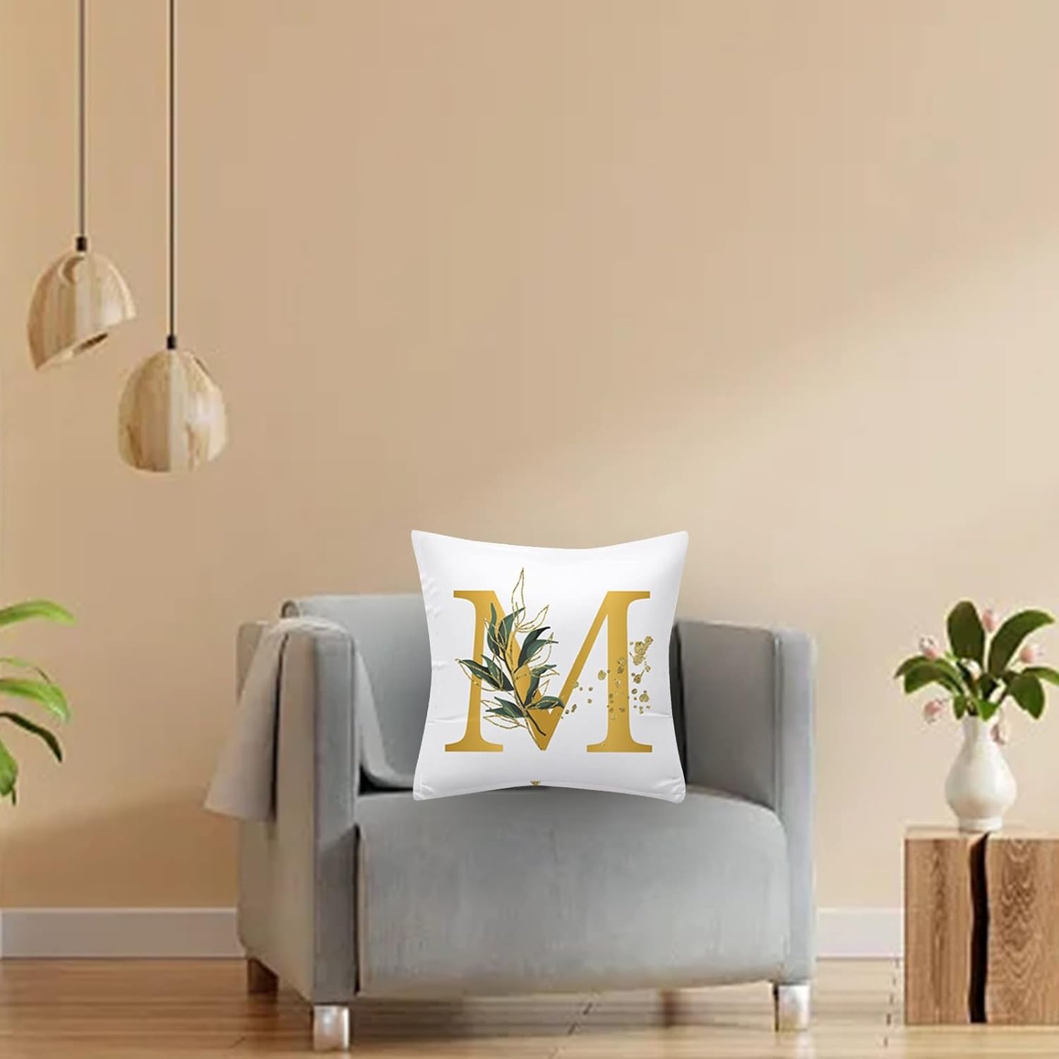 Fundas de almohada con monograma del alfabeto, fundas de almohada decorativas de la A a la Z, funda de cojín con diseño de flores del alfabeto para