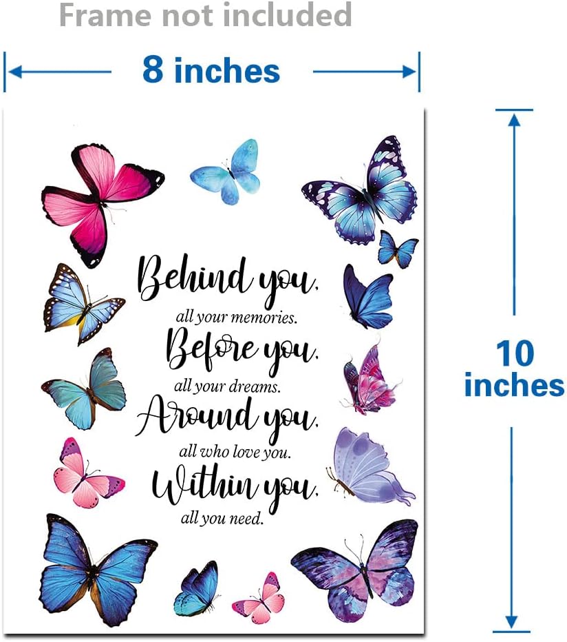 Póster de pared con citas inspiradoras de mariposas, póster de Behind You All Your Memories, regalos de graduación de Gtizry para hija, regalos