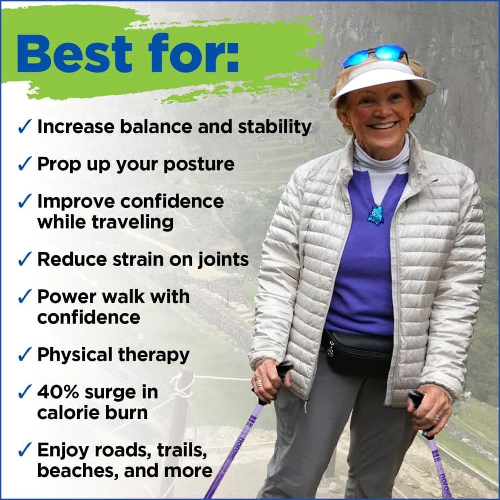 York Nordic Motivator – Bastones de senderismo para equilibrio y rehabilitación, agarres de estabilidad patentados, ligeros, ajustables y plegables,