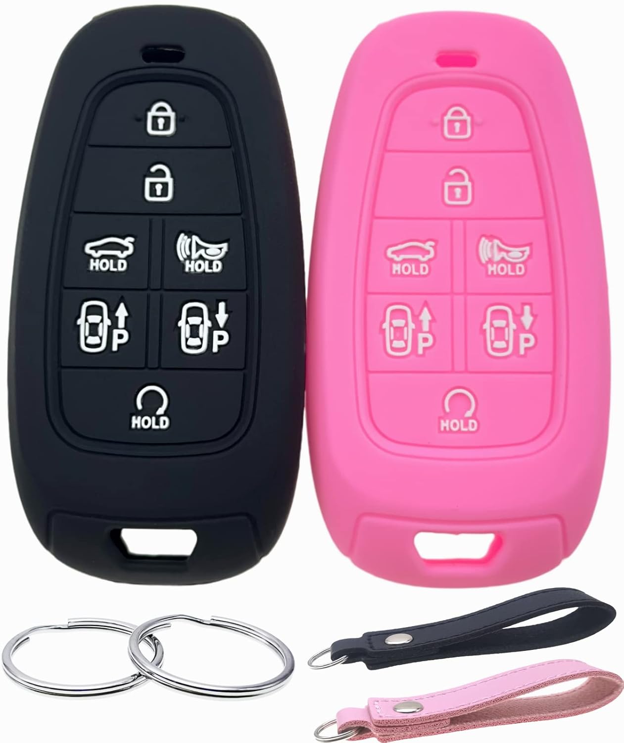 Funda de goma de silicona para llavero compatible con 7 botones 2019-2023 Hyundai Sonata Nexo 2022 Hyundai Tucson 2023 Palisade Santa Fe (negrorosa)