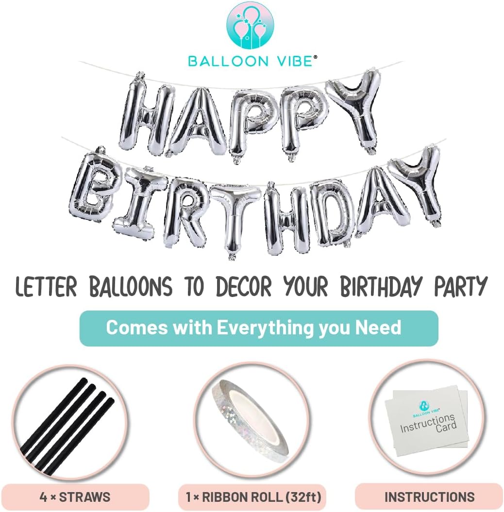 Cartel de globos de feliz cumpleaños, letras de papel de aluminio de Mylar de 16 pulgadas para decoración de cumpleaños, letrero de globos de feliz